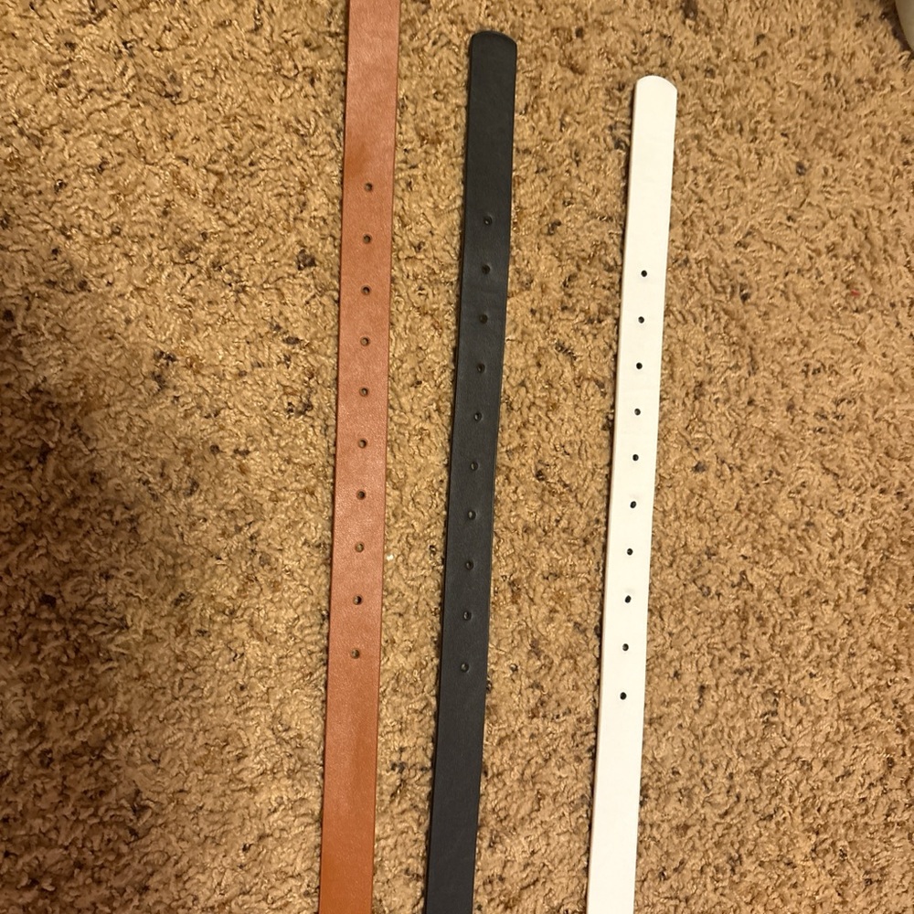 Set of Three Leather Belts - Brown, Black, and White